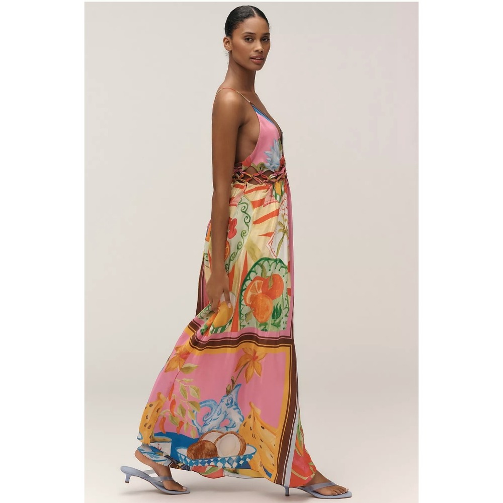 NWT FARM Rio Summer Picnic Macrame Yoke Maxi Dress M Tropical Boho - Picture 5 of 16